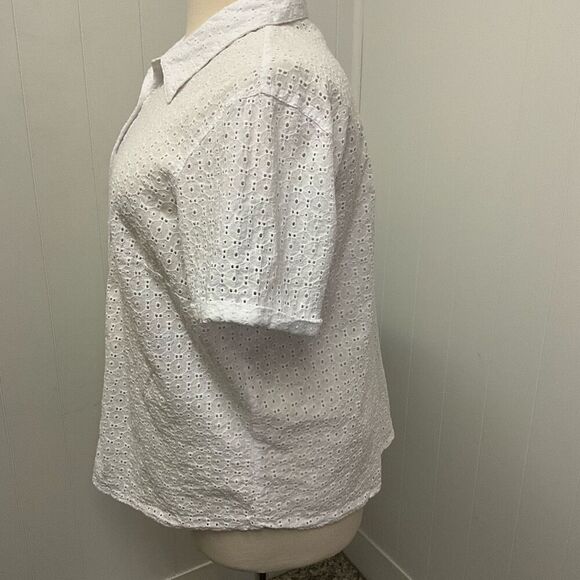 Alfred Dunner Women’s 20W White Eyelet Lace Detail Short Sleeve Blouse Top - Picture 7 of 11